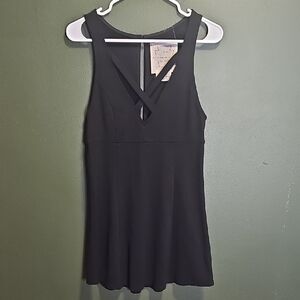 Free People Black Crisscross V Neck Sleeveless Mini Dress Size S